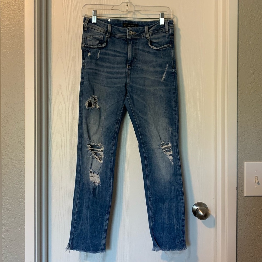 Zara Trafaluc Distressed Hi Rise Jeans Sz 4